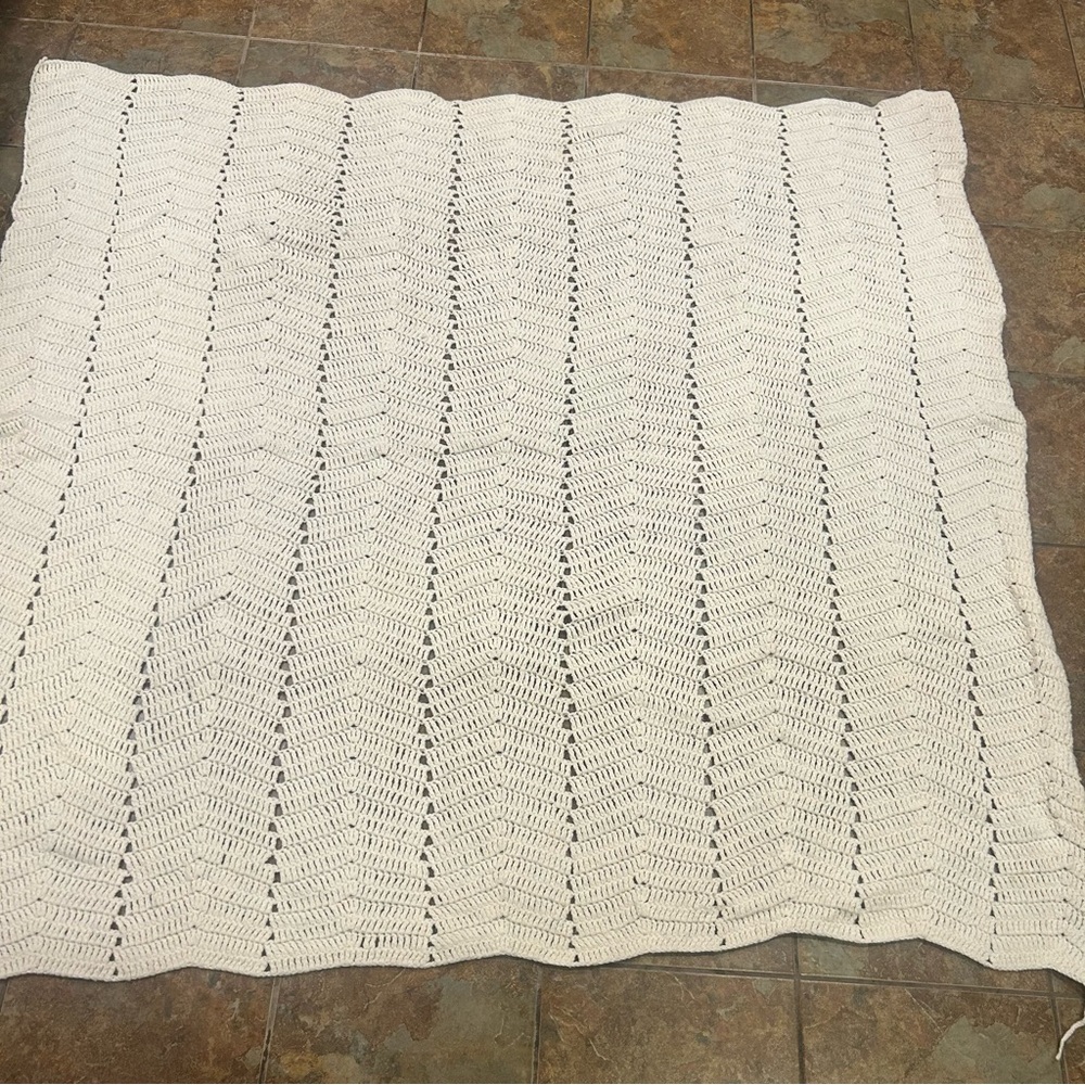 Vintage Handcrocheted Large Baby Blanket Cream 67x74” Farmhouse Cottagecore